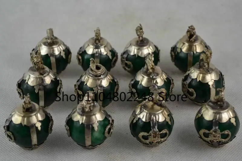 CHINA COLLECTIBLE SILVER INLAID JADE HANDWORK 12 CHINESE ZODIACS STATUE