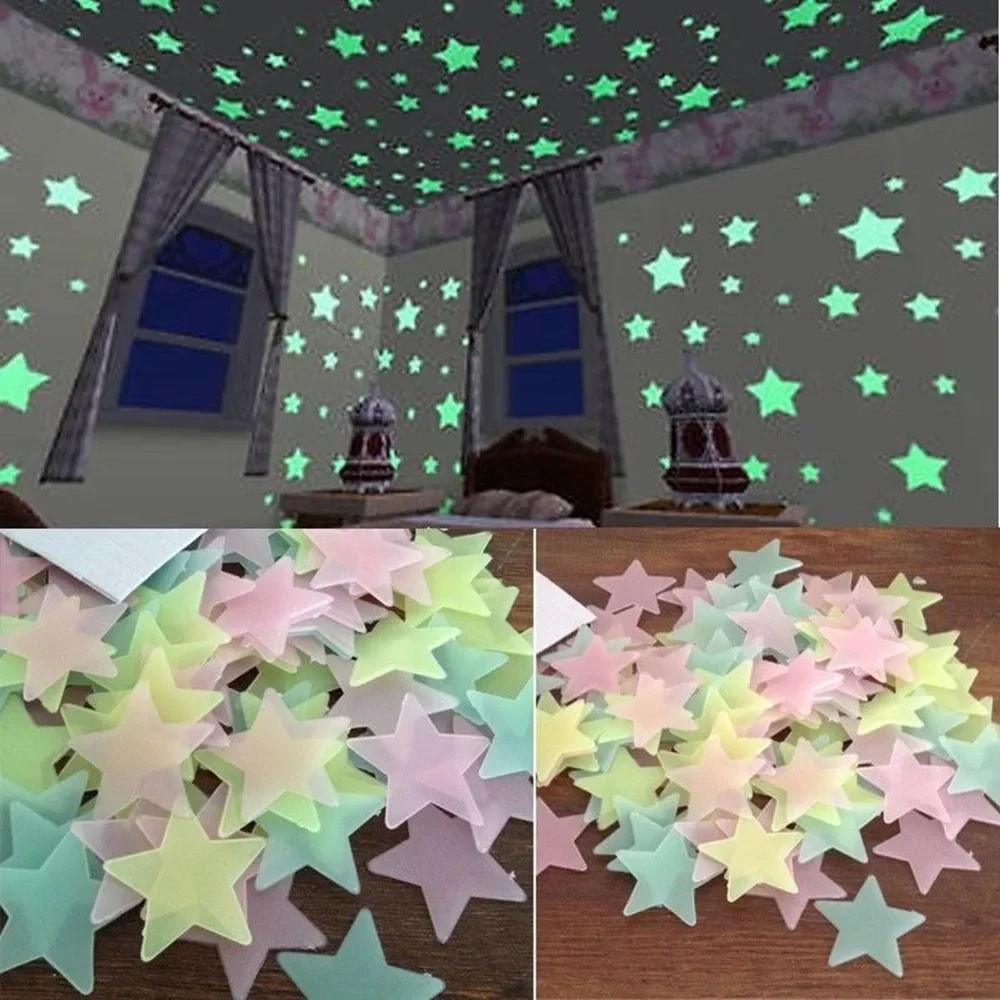 100 Uds. Pegatinas decorativas de pared de estrellas luminosas, pegatinas fluorescentes de pentagrama diy para dormitorio, techo, decoración del hogar