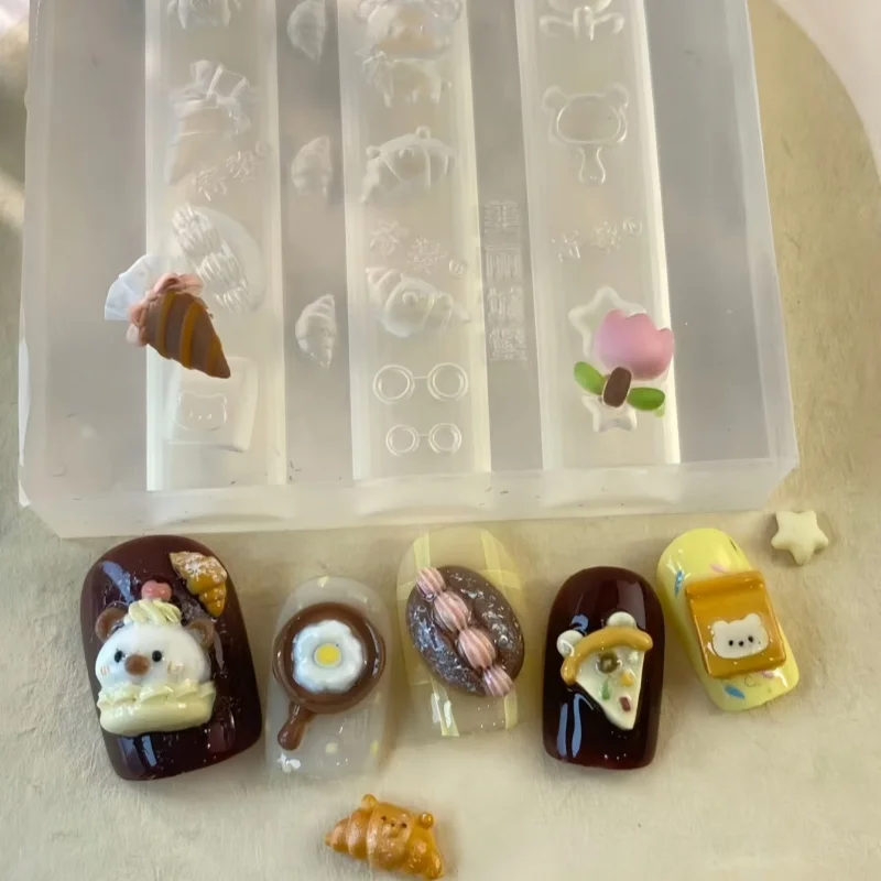 1 szt. Urocza silikonowa forma do zdobienia paznokci, kuchenna forma do ciast, lodów, widelców, łyżek, deserów, forma do dekoracji paznokci 3D z motywem zwierząt - mały miś, pies.