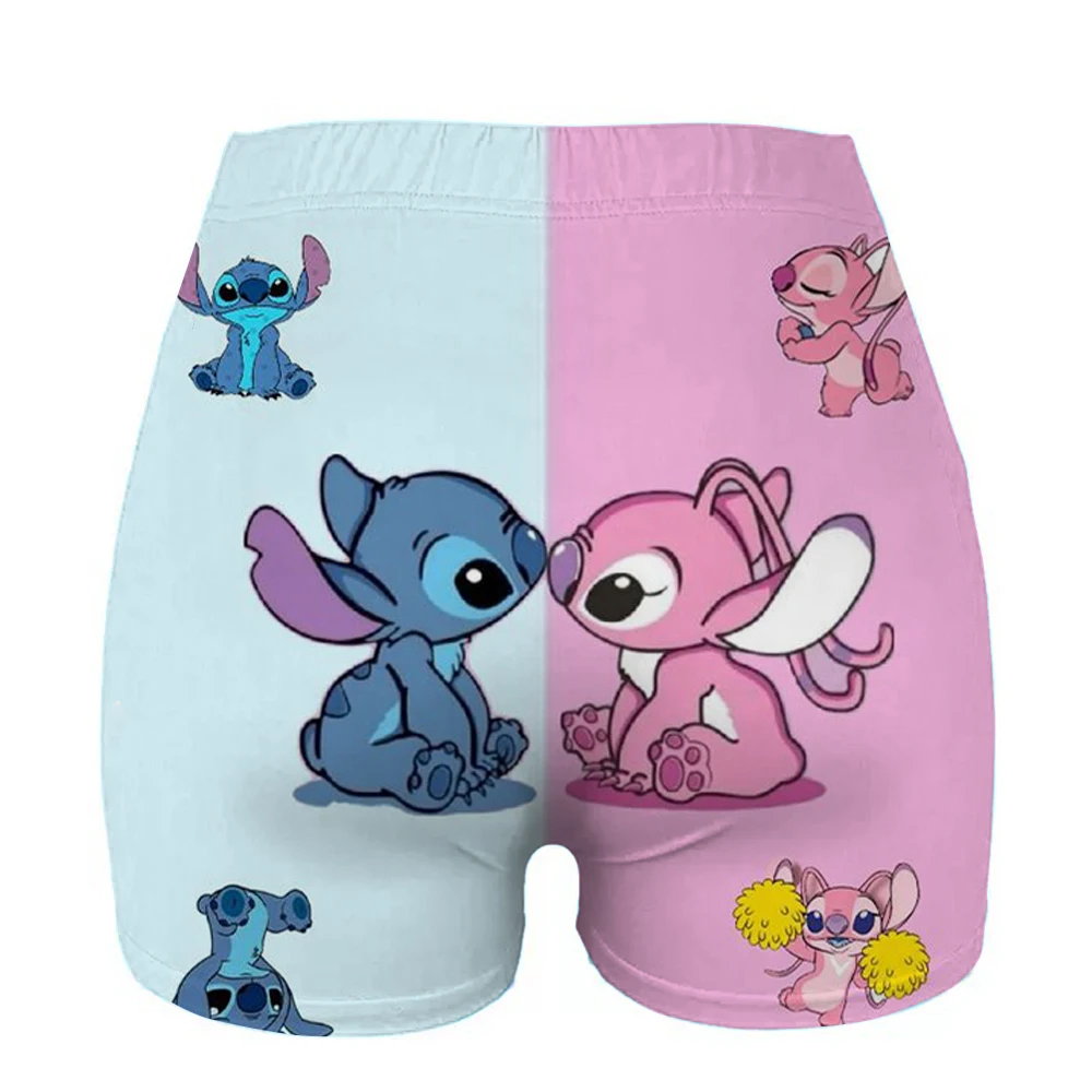 Woman Workout Yoga Tight Shorts Cute Stitch & Angel High Waist Shorts Cartoon Fitness Wear