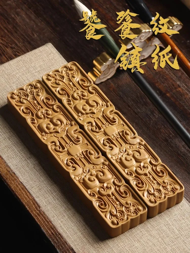 1pcs Chinese Shoushan Stone Paperweight, Antique Taotie Beast Design, Heavy Duty Desk Decor for Calligraphy, Unique Office Gift