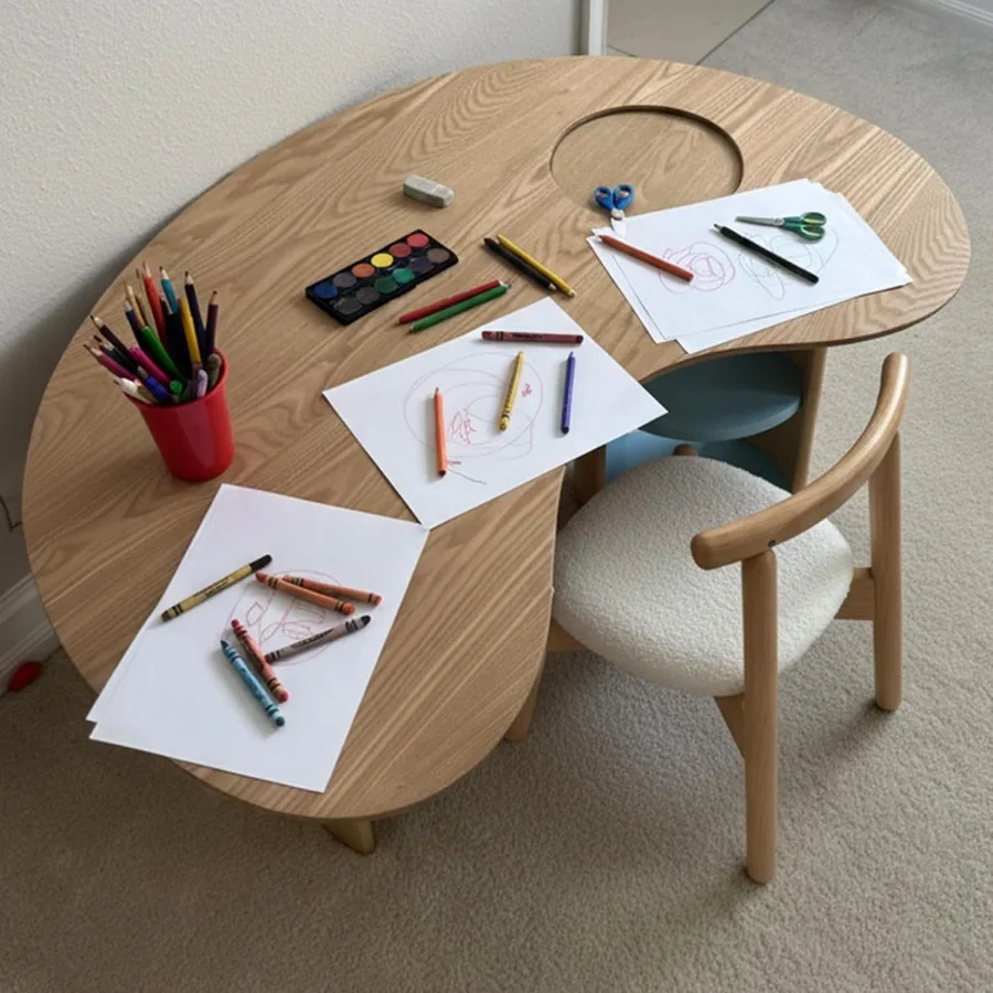 Mesa Mesa de actividades para niños pequeños con almacenamiento Mesa de madera para manualidades para niños Escritorio de lectura para edades de 3 a 8 años Mesas de riñón para dormitorio/dibujo