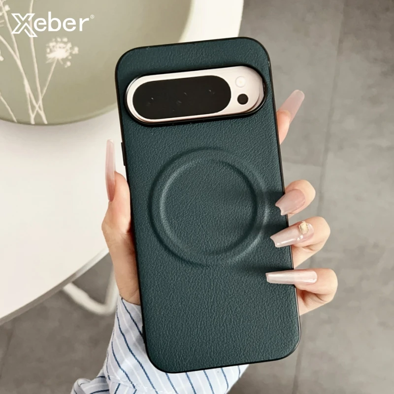 Ultradünne Handyhülle aus veganem Leder für Google Pixel 10 Pro XL 8, 8A, 7, 7A, 6, 9 Pro XL, für Magsafe, magnetisch, stoßfest, solide Abdeckung