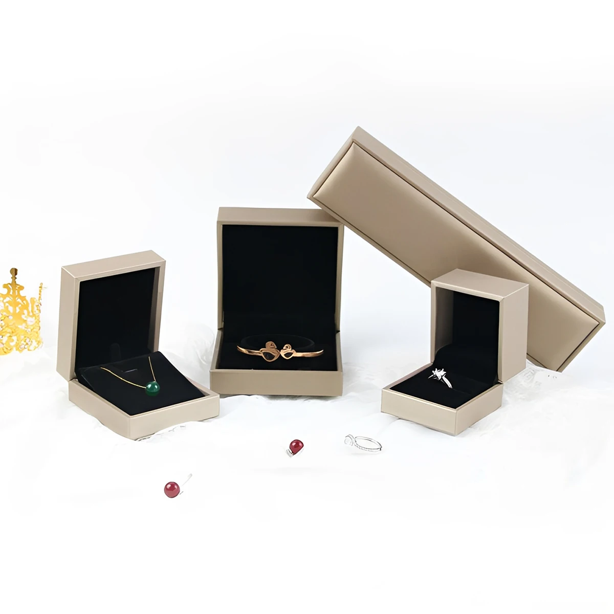 

10Pcs Brushed PU Leather Jewelry Boxes Set - Velvet Lined Organizers for Rings, Necklaces & Bracelets | Elegant Gift Packaging