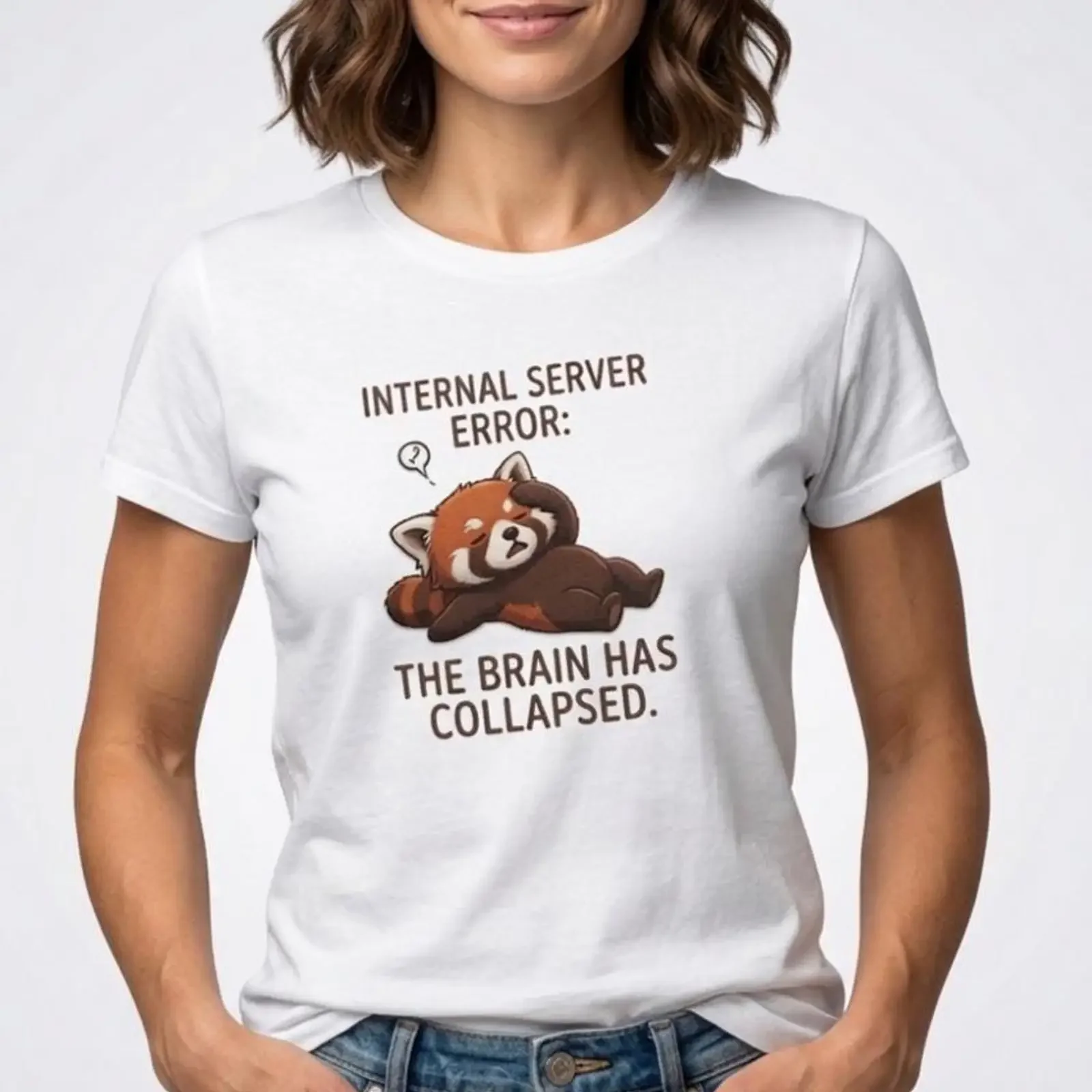 Red Panda Internal Server Error T Shirt Brain Collapse Programmer Humor vintage Washed streetwear Top For Everyday Wear Stylish