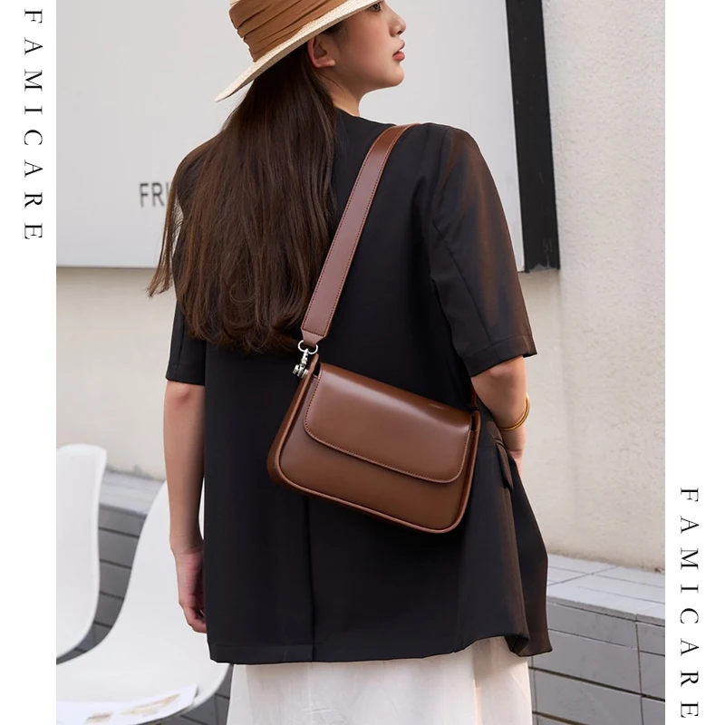 Women\'s Bag Female Elegant Saddle Shoulder Bag 2025 New Fashion Textured Niche Design Cowhide Split Leather Crossbody Messenger