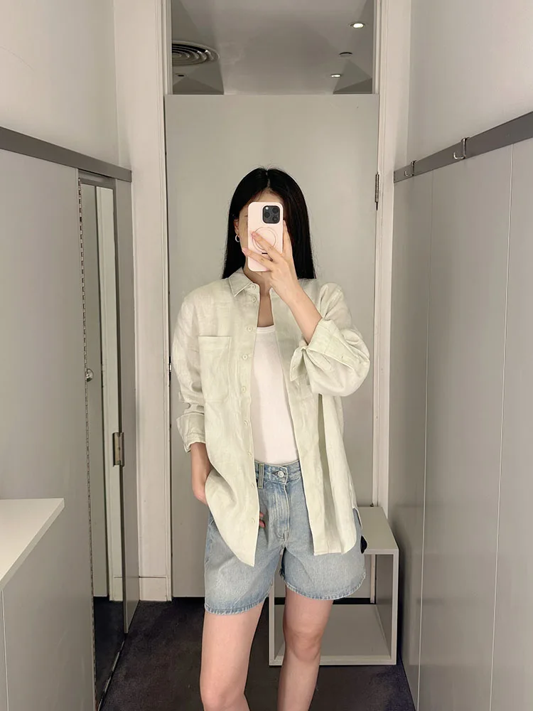 

mat Casual Sle Linen Long Sve Light een Women's Top Outerwear New Summer 2025 irt Ele Simple Design