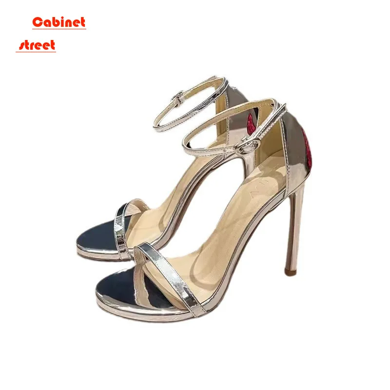 

Sandals Women's Silver Line with the Most Beautiful 2024 New Summer French Fashion with Black Stiletto Heels Women Sandals Pumps