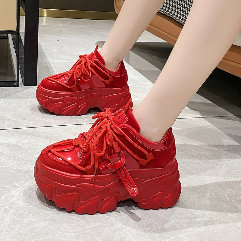 8cm Thick Sole Heightening Platform Dad Shoes for Women Winter Lamb Wool Plus Velvet Warm Casual Sports Shoes Women Sneakers