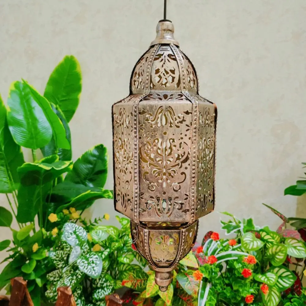 Solar Powered Solar Lantern Lithium Battery Iron Art Moroccan Lantern Waterproof With Hook Solar Lighting Birthday Party