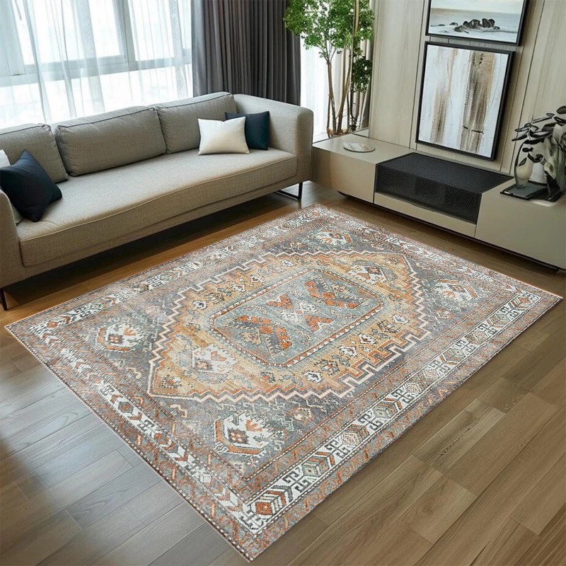 Vintage Geometric Carpet Medallion Pattern Rug for Living Room Large Area Bedroom Floor Mat Distressed Home Decoration
