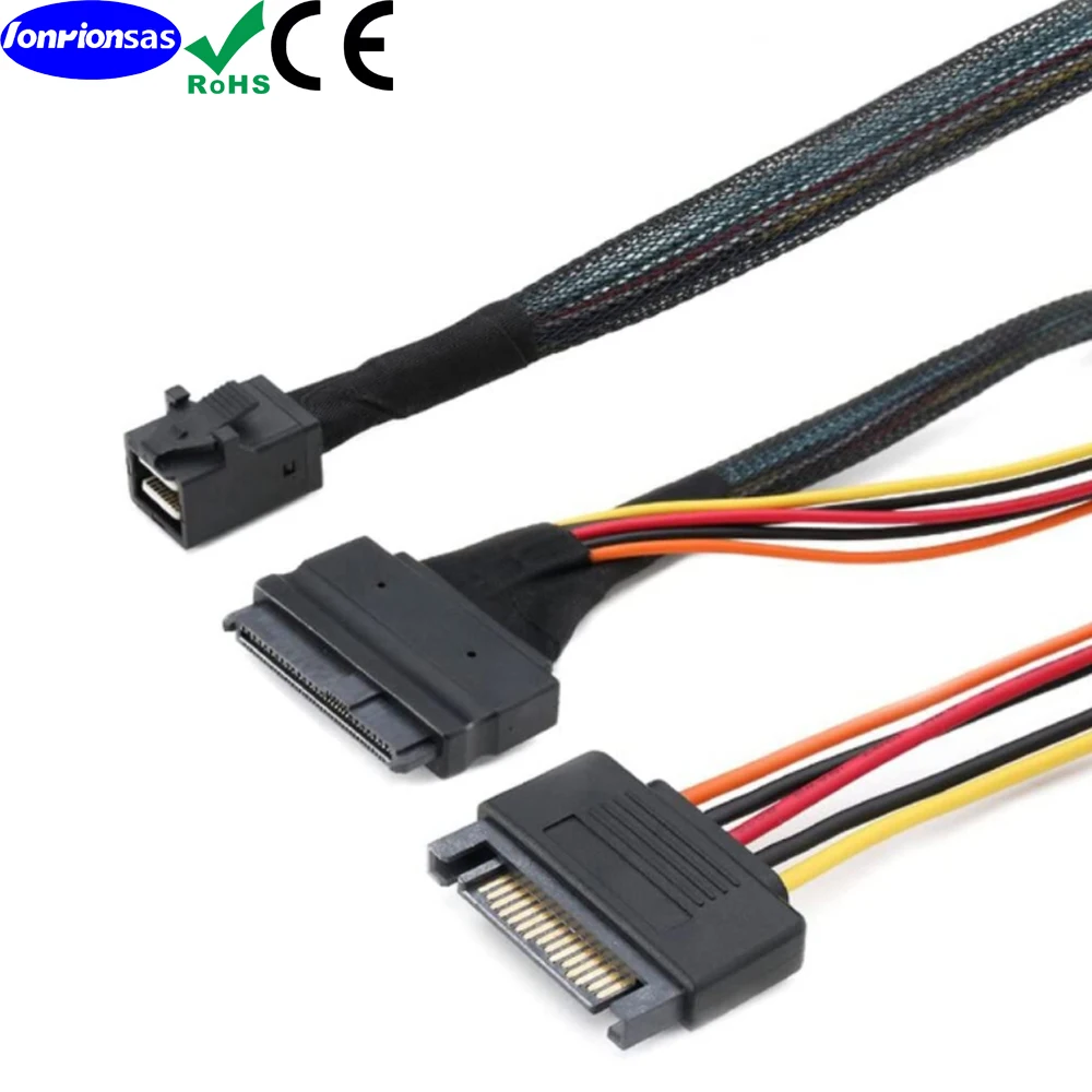 LONRIONSAS # interno PCIe 4.0 Mini SAS SFF-8643 a U.2 SFF-8639 SSD con cavo di alimentazione SATA maschio a 15 pin