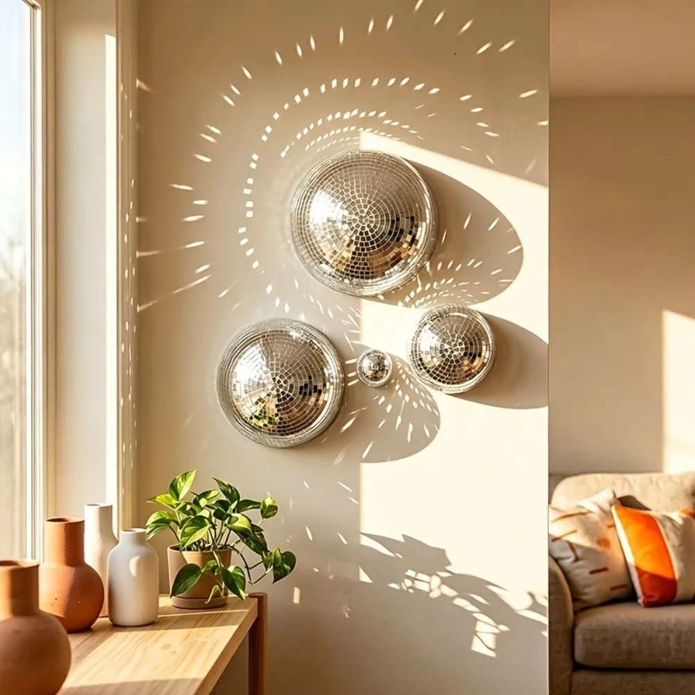 5Pcs Metallic Disco Ball Half Wall Decor Semicircle Light-refracting Mirror Disco Ball Wall Art Half-sphere Shape Glass Mirror