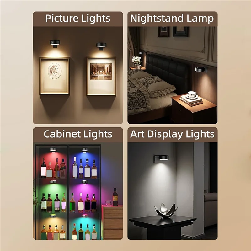 ABKW-Rechargeable Battery-Powered Picture Lights For Wall Art, Magnetic Poster Light, 3 Color Temps, 12 RGB Effects, Remote Time