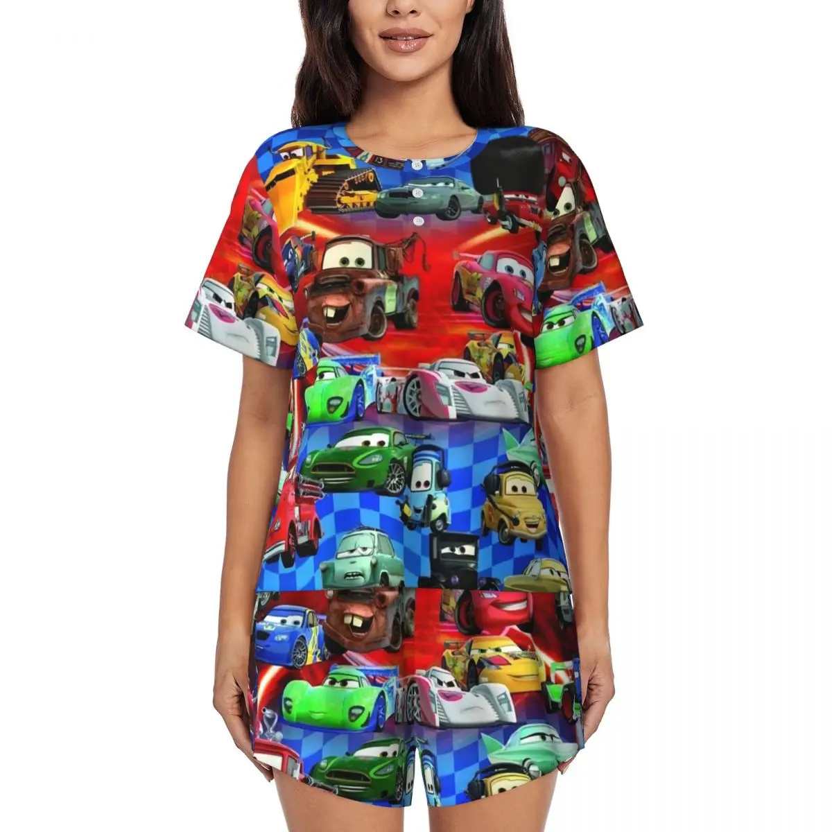 

Женский пижамный комплект с изображением молнии Макквин и машинками, одежда для сна с короткими рукавами и принтом на заказ, домашняя одежда, пижамы, комплекты из 2 предметов