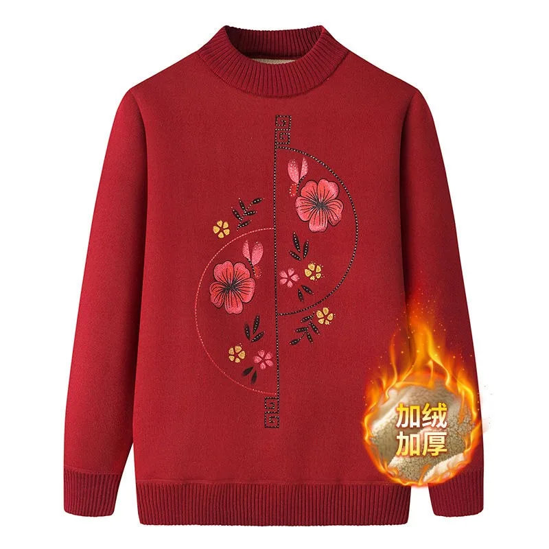 

Зимняя базовая рубашка для мам, утепленный теплый свитер для пожилых людей, бабушек среднего возраста, осенне-зимняя женская бархатная одежда