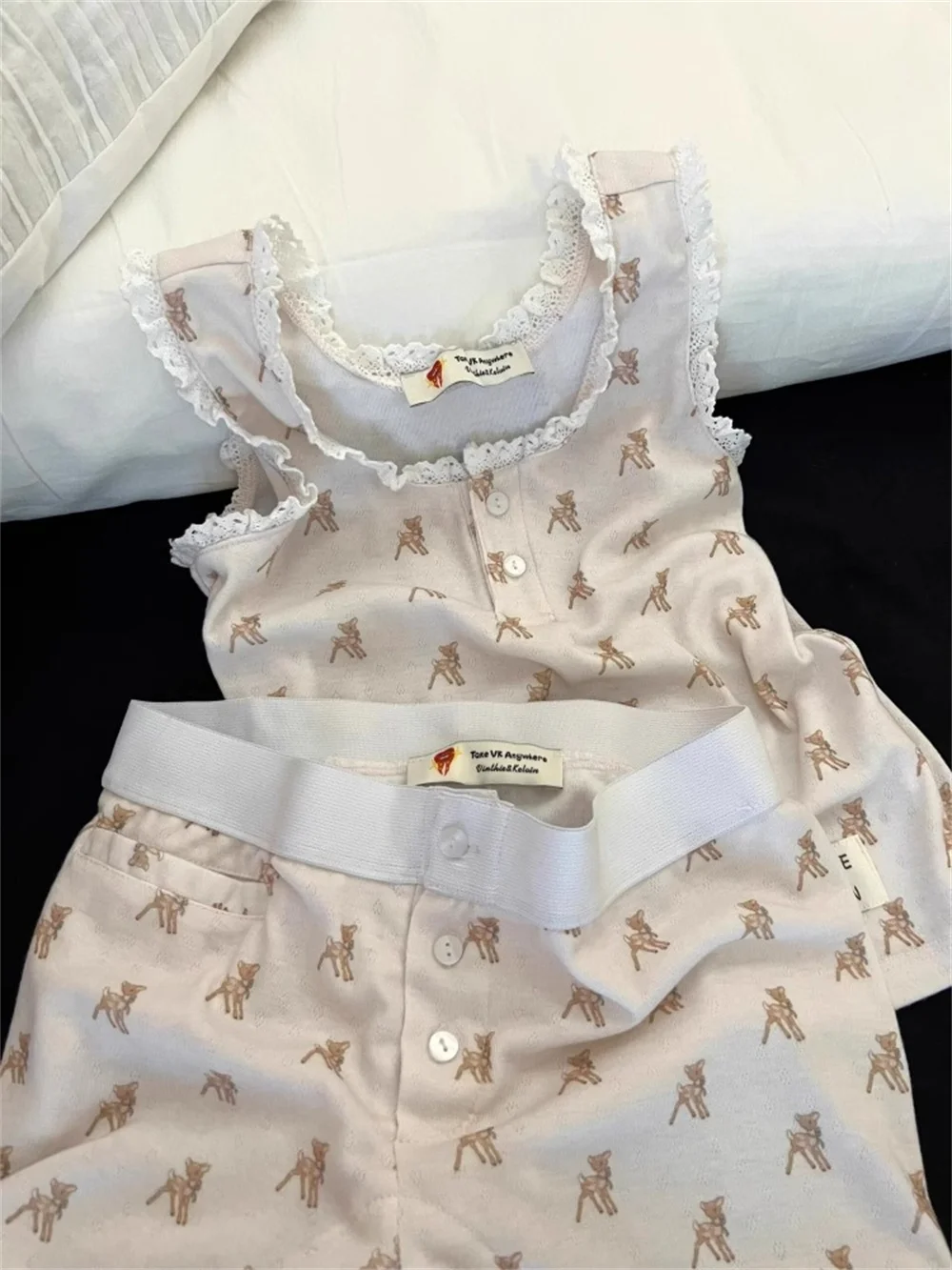 

Sweet Cartoon Deer Print Spwear Set Women's Summer New Sle Vest orts plus Size Home Clothes Outdoor Wearable