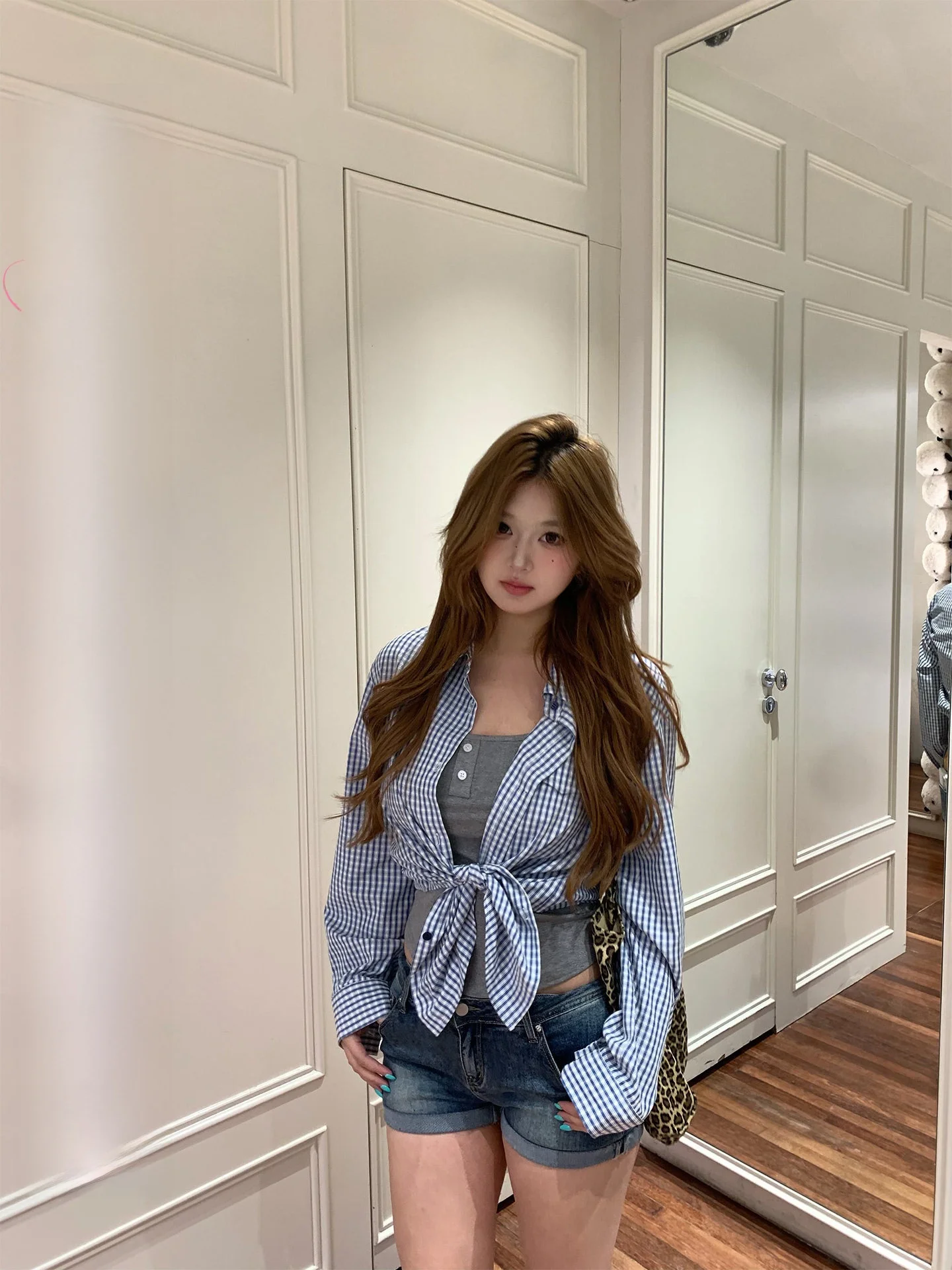 

Slim Fit Plaid Shirt Vest Set Lightweight Spring Summer Casual Style for plus Size Women Breathable Polyester Cotton Blend