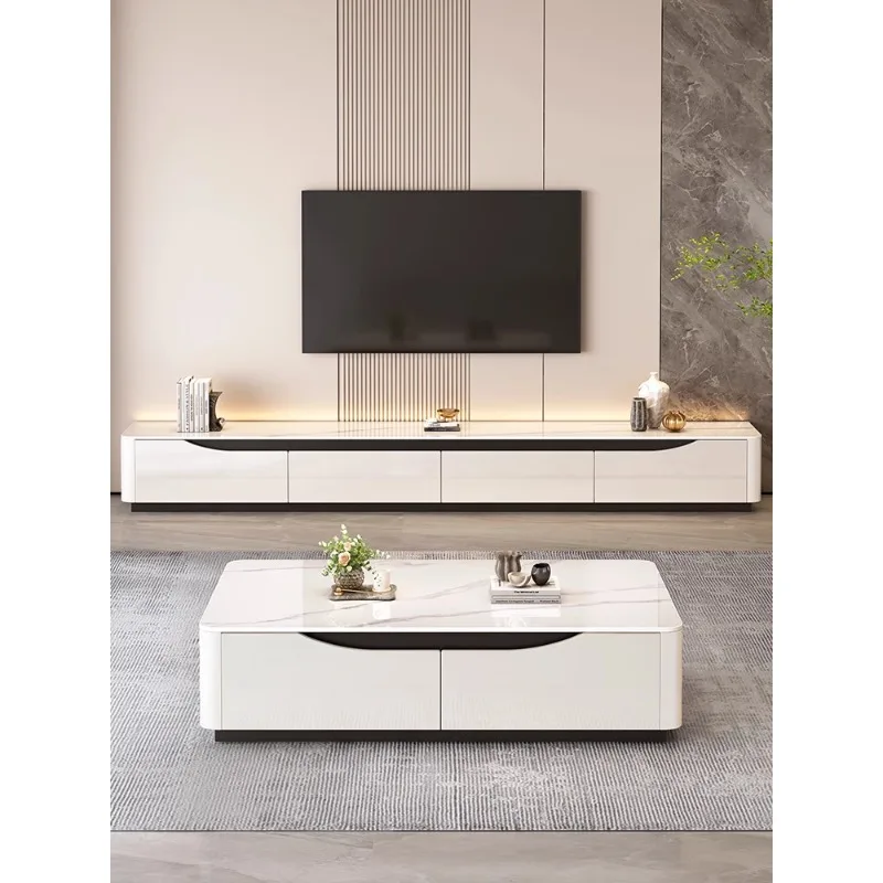 

Solid wood paint TV cabinet coffee table combination living room home 2025 new light luxury high-end rock slab TV cabinet