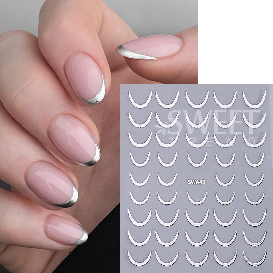 2/4pcs Crescent Moon Nail Stickers Self-Adhesive French Smile Striped Line Design Nail Decals Sliders DIY Elegant Manicure Decor