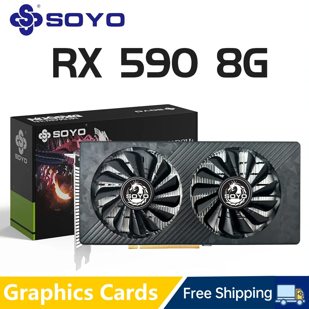 SOYO AMD RX 590 8GB Placa De Video Gaming Graphics Card GDDR5 256Bit PCI Express 3.0 ×16 6Pin Radeon GPU rx590 Series