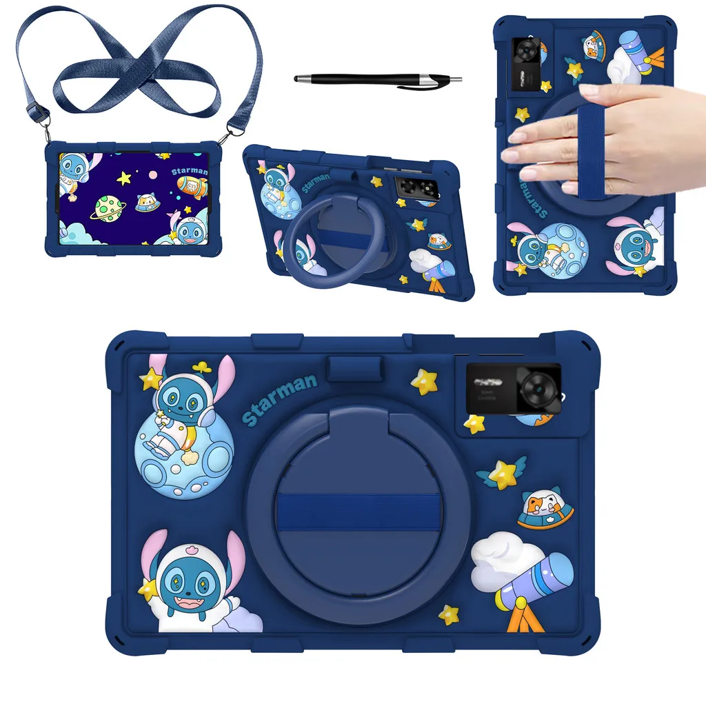 

Мягкий силиконовый детский чехол с рисунком для ALLDOCUBE iPlay Mini 3 Ultra 8,8 дюйма 360 ° Вращающаяся крышка с ручкой на плечевом ремне