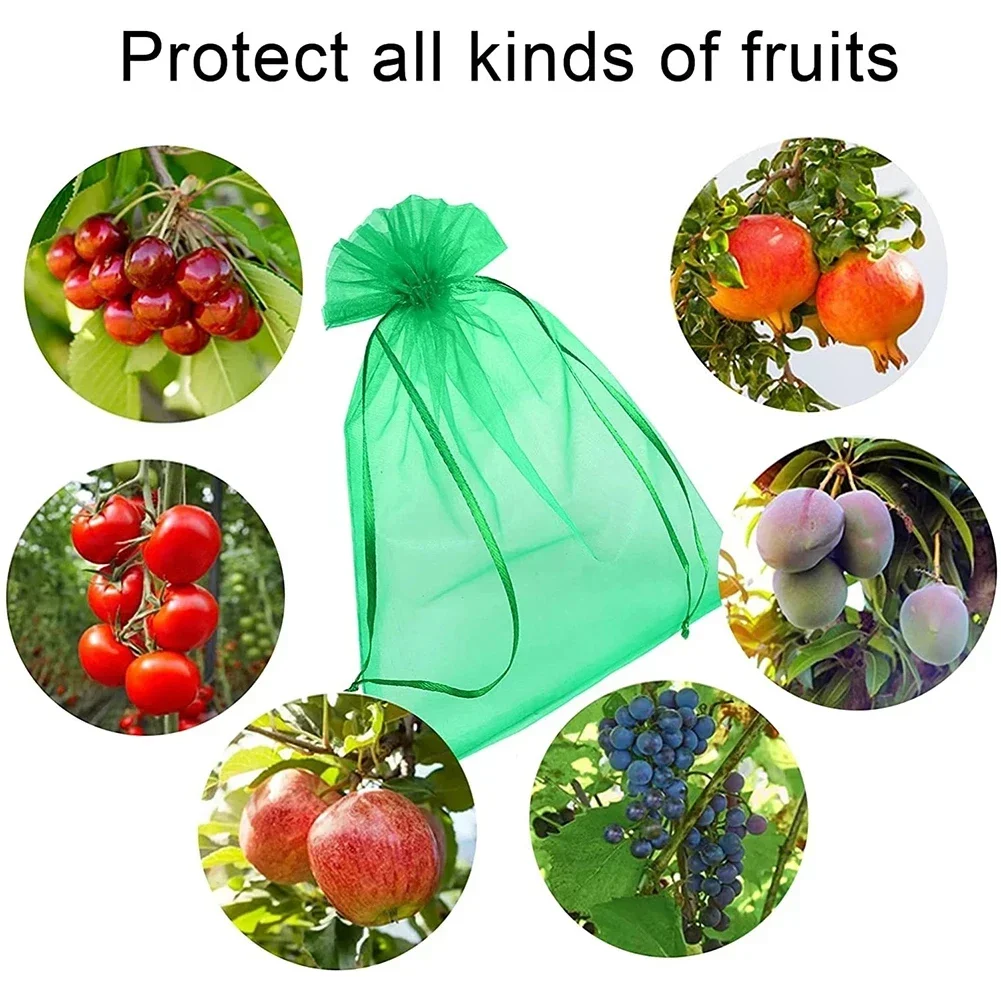 20PCS Grape Apple Cherry Fruit Protection Bags Garden Drawstring Netting Mesh Bags Anti-Bird for Plant Fruit Trees Organza Bags