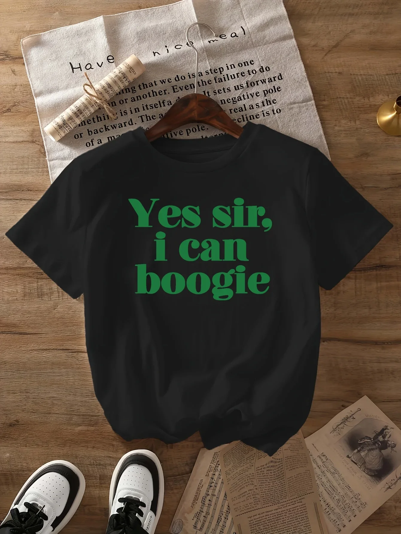 Yes Sir I Can Boogie Graphic Print T-Shirt Short-Sleeved Round Neck Casual Tops Women's Vintage Y2k T Shirt Clothes Female 90s