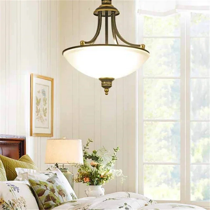 American Ceiling Chandelier Home Lamp Living Room Decor Dining Room Retro Led Ceiling Light Iron Chandelier Balcony Restaurant