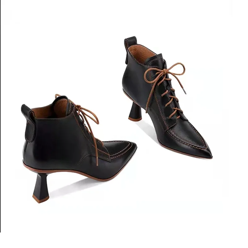 Botins wysokie obcasy damskie jesienne buty zimowe projektant elegancki średni obcas striptizerka Vintage Sexy Social Party kobieta naga biuro