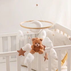 Baby Wooden Bed Bell Mobile Hanging Rattle Toys Teddy Velvet Bear Rabbit Doll Toy Newborn Music Hanger Crib Mobile Bracket Gifts