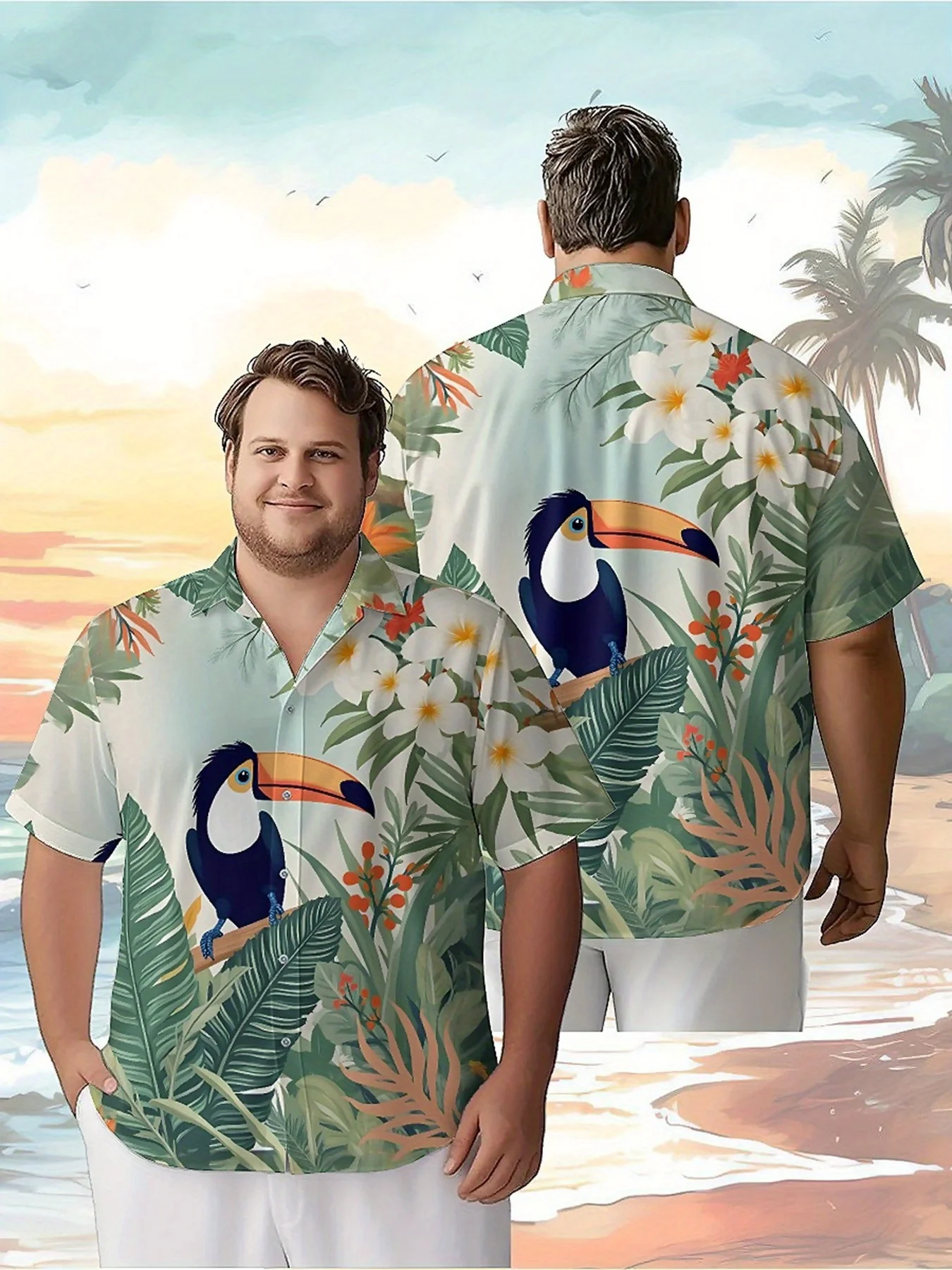 Men's Plus Size Hawaiian Shirts Tropical Rainforest Adventure Pattern,Unisex Baggy Aloha Shirts,summer Alternative Clothing