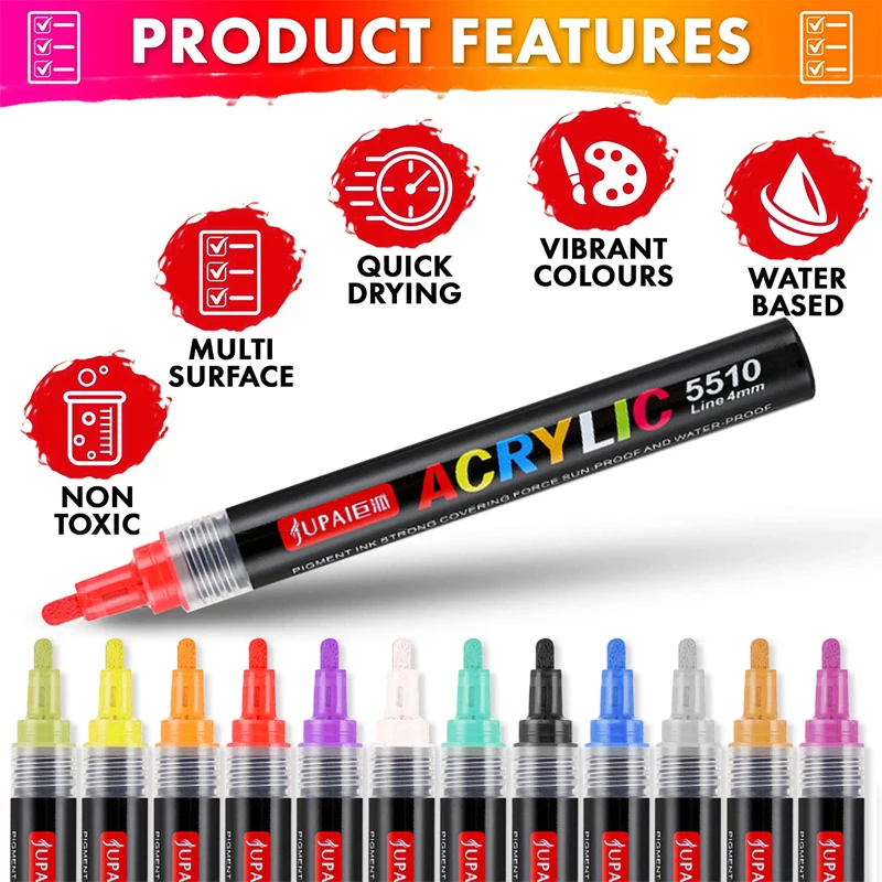 Jupai Acrylic Pen Hand-painted Ceramic Glass Fabric Graffiti Waterproof 60-color Water-based Acrylic Marker Set