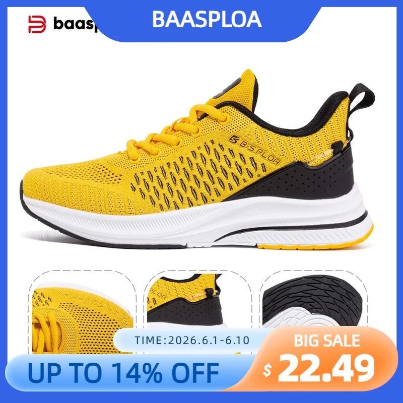

Baasploa Men Running Sneakers Brand Casual Lightweight Designer Mesh Jogging Shoes Male Breathable Lace-Up Sports Walking Shoes