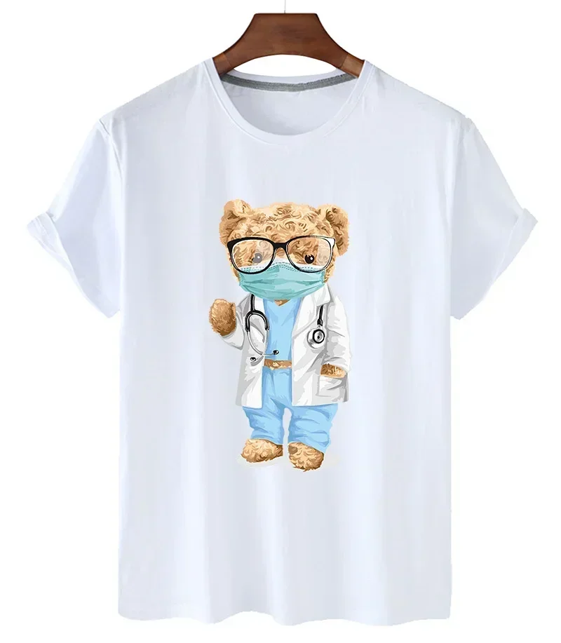 Ballet Bear Pattern Printed Tshirt Women Summer Short Sleeved Casual T-shirt Unisex Tops Tees Cartoon Harajuku T Shirt Female