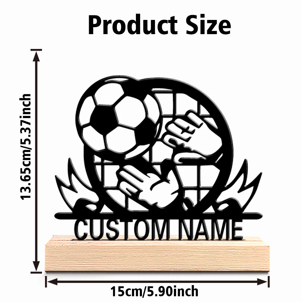 1pc Cartoon Personalized Custom Football Goalkeeper Metal Statues Symbolic Desktop Decoration with Wooden Base Gift Male Theme