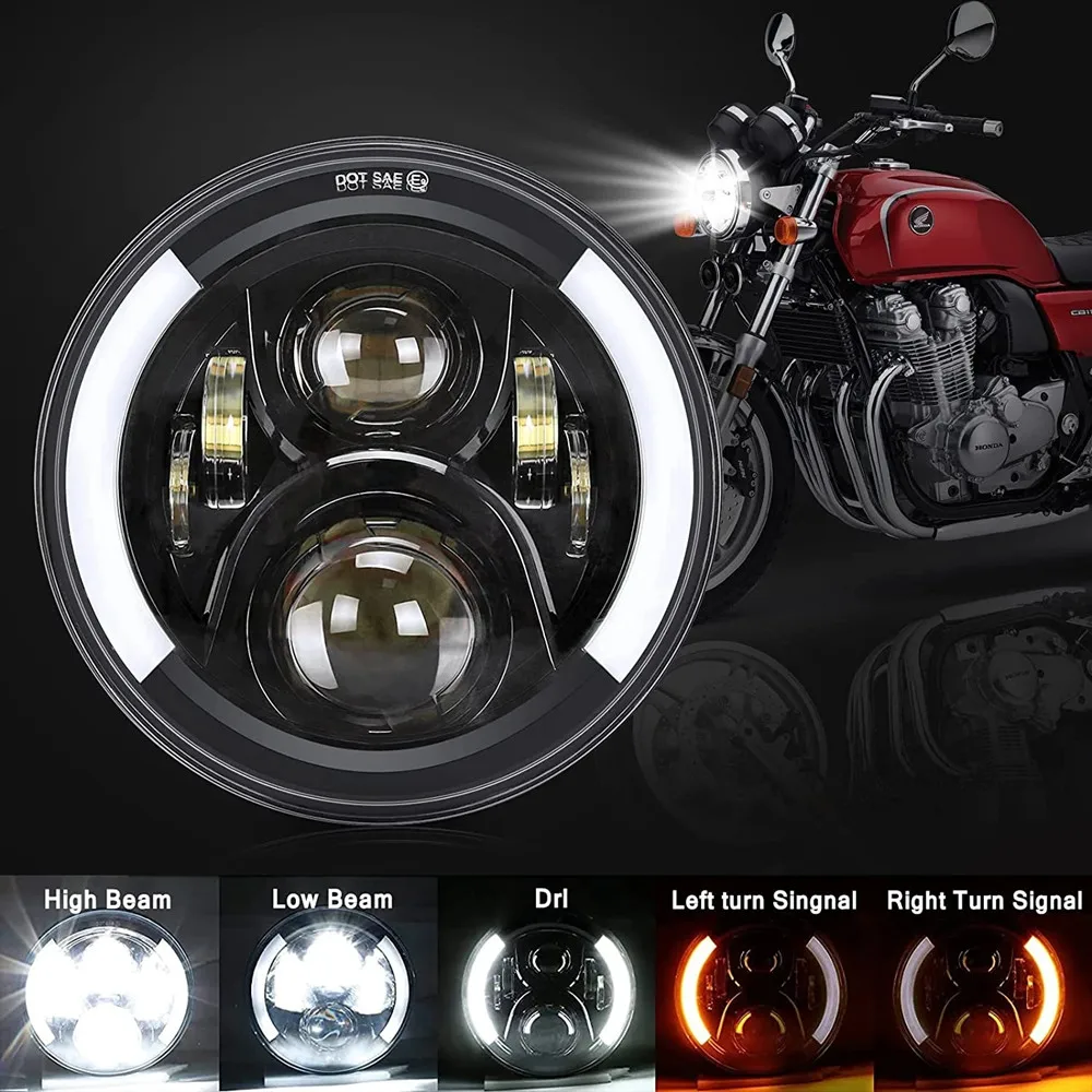 1PC 7 Inch Motorcycle LED Headlight Hi/Low Beam DRL Turn Signal 7" Round Headlamp for Harley Jeep Wrangler JK LJ CJ Hummer H1 H2 image 3