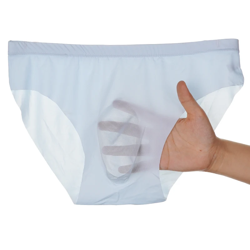 4Pcs Men Ice Silk Briefs Ultra Thin Transparent Seamless 3D Pouch Low Waist Breathable Triangle Underwear