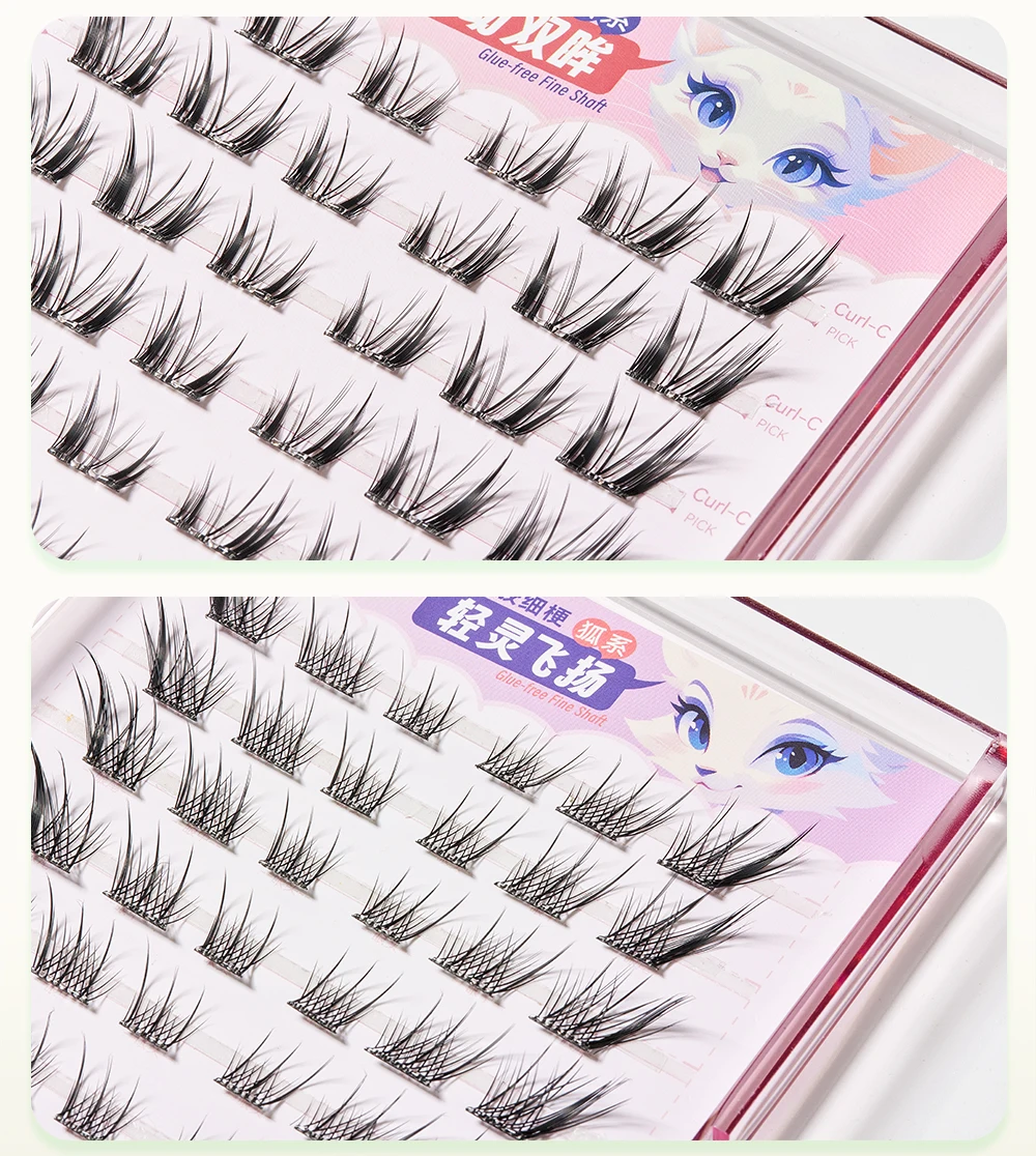 Yelix Kein Kleber erforderlich, falsche Wimpern, großes Fassungsvermögen, 10-reihig, kleberfrei, flauschige Cluster-Wimpern-DIY-Erweiterungen – Detail 17