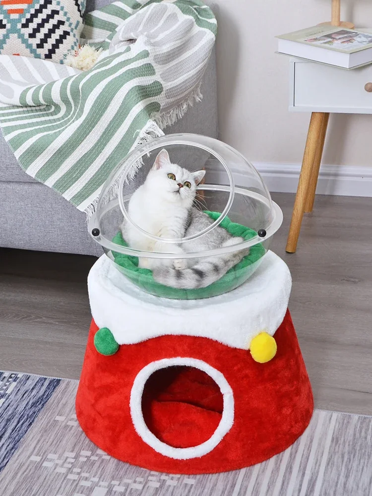 Crystal Ball Christmas Double-Layer Cat Nest Acrylic Space Capsule Integrated Chamfer Toy