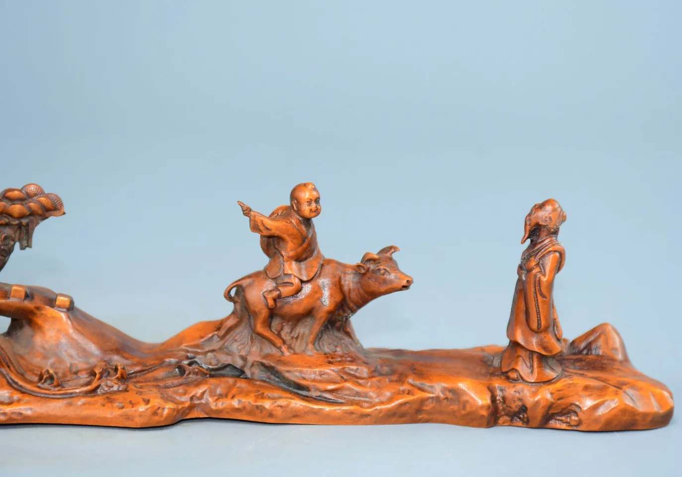 Temple Collection Old Boxwood The old man asked the shepherd boy Xinhua Village Shangri-La pen holder Amass wealth Ornaments
