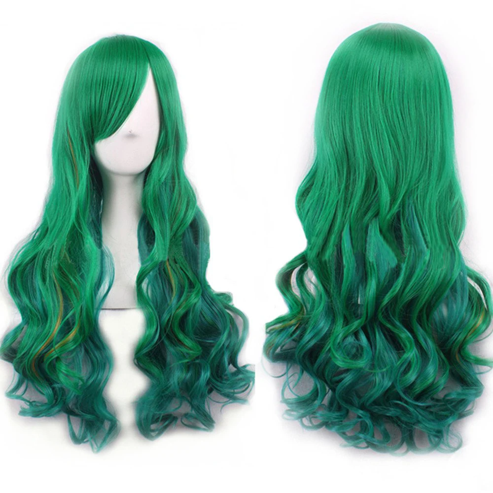 Soowee Synthetic Hair Ombre Cosplay Wigs with Bangs Green Costume Lolita Wig