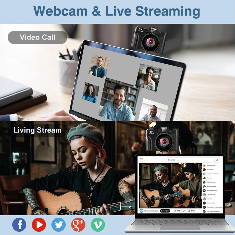 Ourlife كاميرا التصوير الرقمية المدمجة 6K WIFI كاميرا ويب خمر مدونة فيديو مسجل يوتيوب 64MP كاميرا فيديو 16X كاميرا زووم