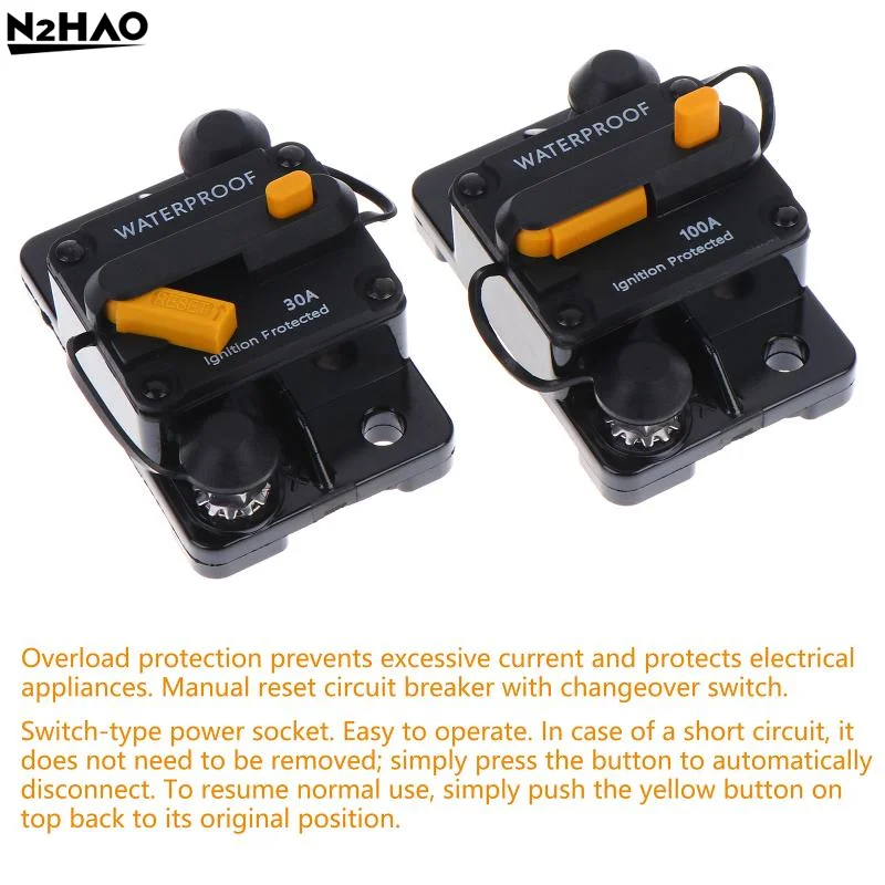 DC12V-48V Waterproof 30A-300A Circuit Breaker, Manual Reset Fuse Holder For Car Boat Marine RV Solar System