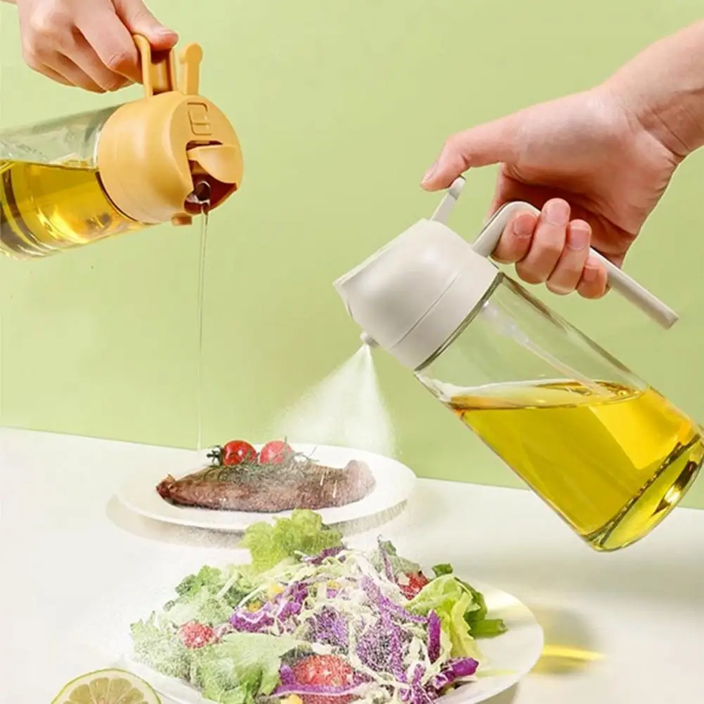 470ml Glass Oil Spray Bottle 2-in-1 Olive Oil Dispenser With Enhanced Spout Brush Funnel Label Kitchen Tool For Air Fryer BBQ