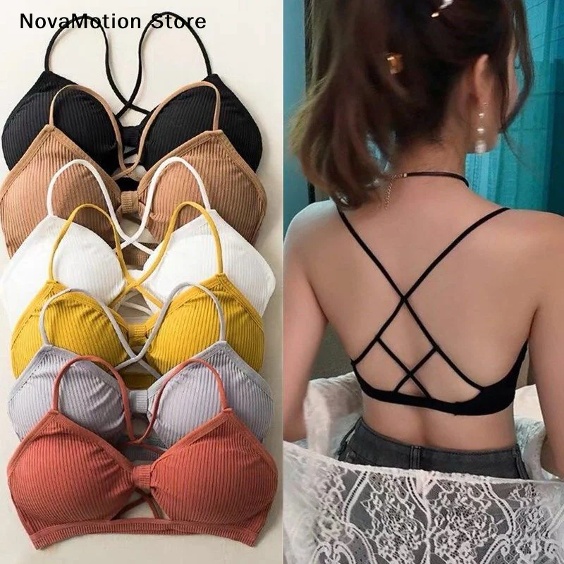 [NM]Threaded Sports Yoga Bra Pure Cotton Sports Bra Fitness Top Bra Breathable Strap Underwear Bra Pad Wrap Chest[NM]