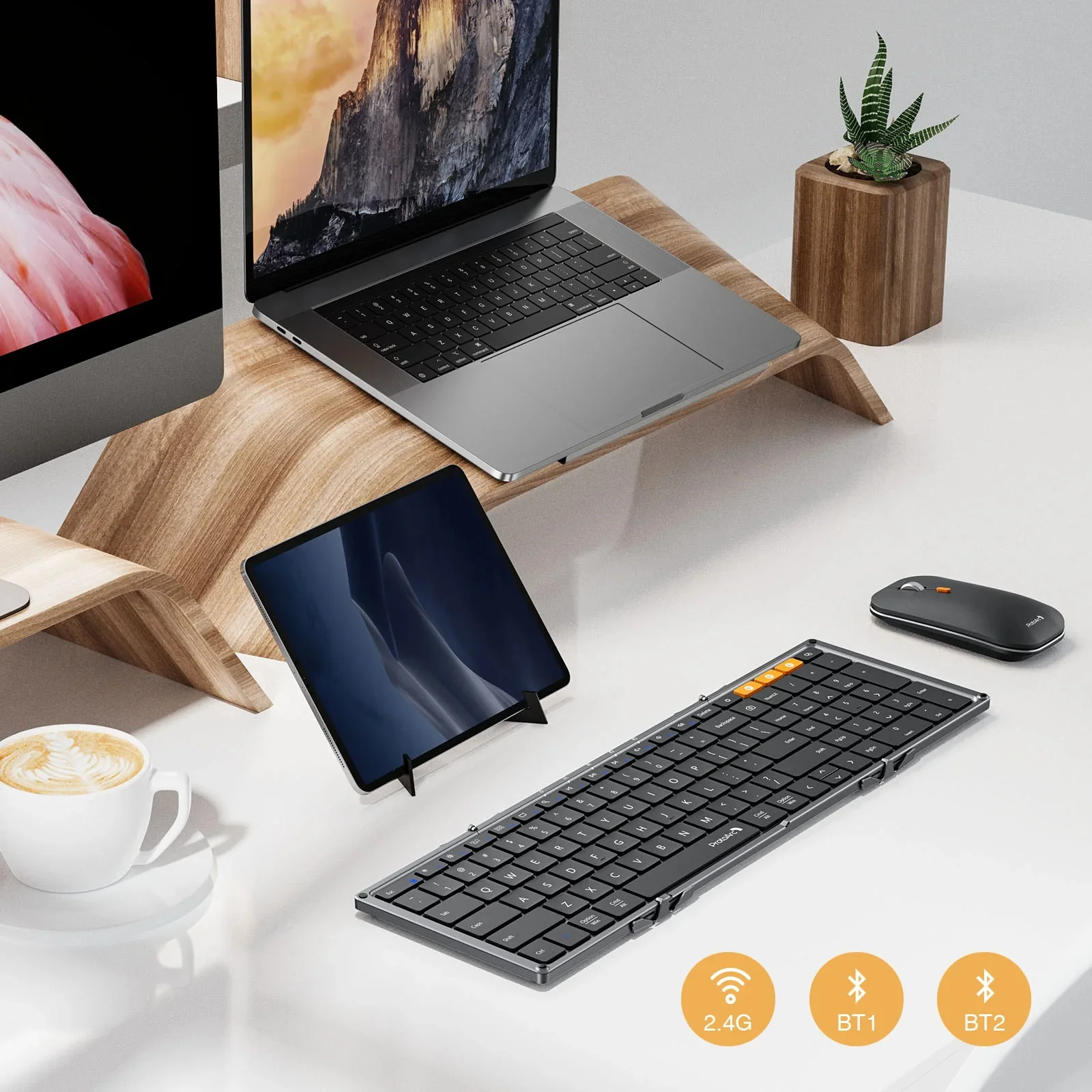Imagem -02 - Tri-fold Combo de Teclado e Mouse sem Fio Bluetooth 2.4g Tamanho Completo 105 Teclas Teclados Dobráveis Protoarc-xkm01