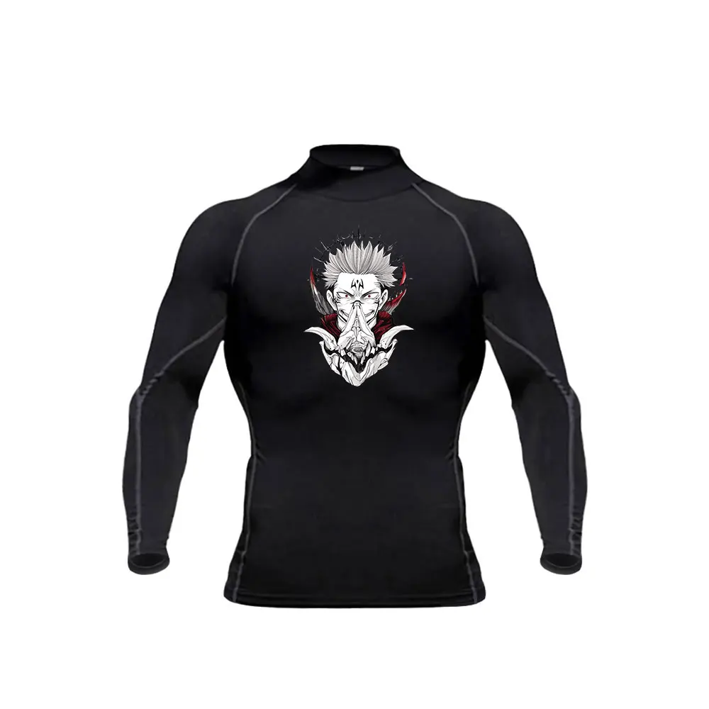 Męskie koszulki kompresyjne z golfem Anime Jujutsu Kaisen siłownia Fitness szybkoschnące Rashguard mięśnie sportowe koszulki do kulturystyki