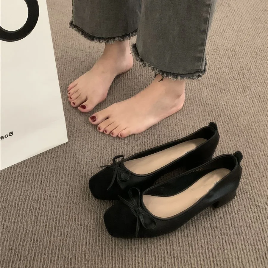 French Style Knot Front Slip-On Women's Fashion Shoes Low Cut Chunky Heel Commute Ready Casual Wear Spring Summer Collection