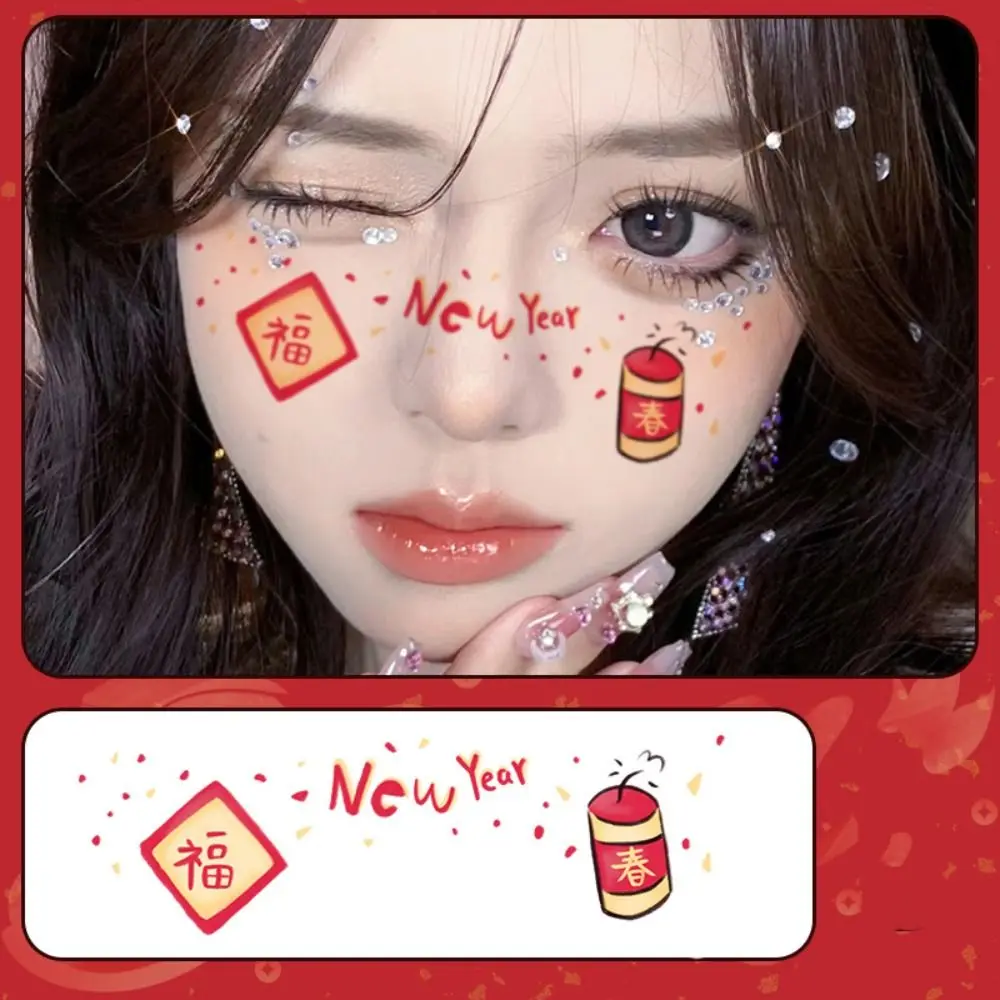 

Водостойкие новогодние наклейки для макияжа, тату для тела, долговечные новогодние татуировки для лица, мультяшные милые временные татуировки для щек, для вечеринок